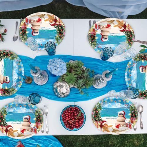 50 Pcs Tropical Christmas Oval Plates for Party