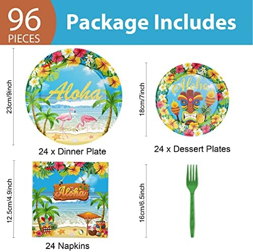 Tevxj 96PCS Hawaiian Aloha Party Plates Set for 24 Guests