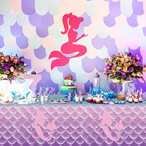 Jectivs 8Pcs Mermaid Themed Tablecloth Decorations 108x54 Inch