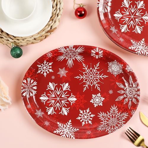 ZOIIWA 50 Pcs Christmas Snowflake Paper Plates 11x9 Inch