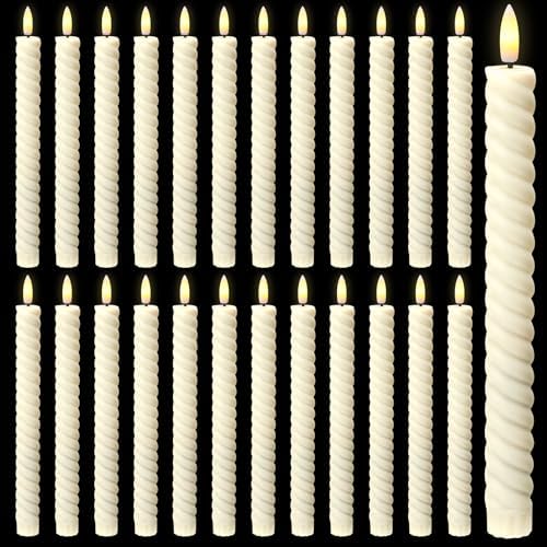 Tuanse 24 Pcs 10 Inch Flameless Twisted Taper Candles
