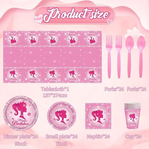 170 Pcs Princess Party Plates Set for 24 Guests