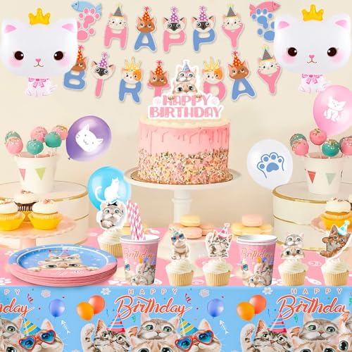 Cat Birthday Party Supplies Set for 16 Guests
