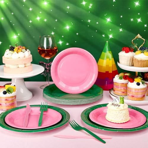 Yungyan 96 Pcs Pink Green Witch Party Decorations Set