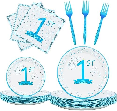 1st Birthday Decorations for Boys Blue Party Tableware Set