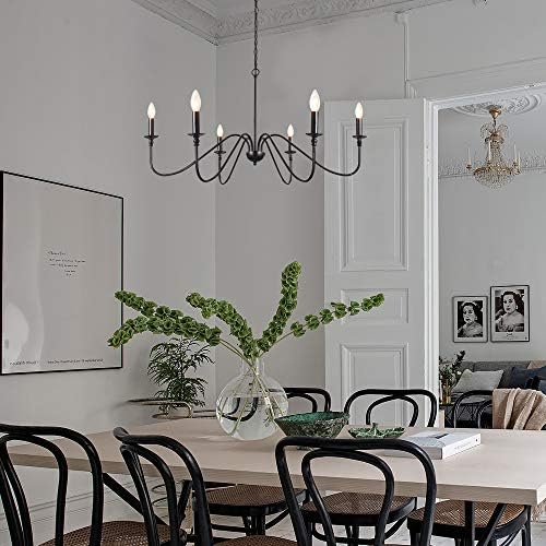 TA Black 6-Light Chandelier Classic Farmhouse Ceiling Light