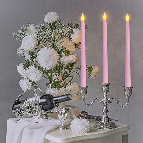 Pink Flameless Taper Candles with Remote Set of 4