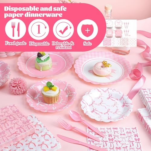 Pink Bow 350 Pcs Party Tableware Set for 50 Guests