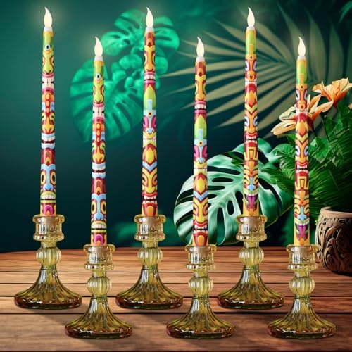 Kittmip 6 Pcs Hawaiian Tiki Masks LED Candles