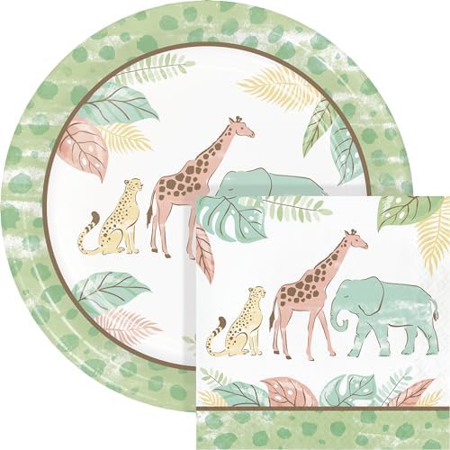 Trendware Safari Baby Animal Birthday Plates Napkins Set Serves 16