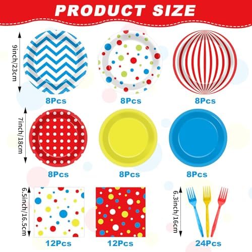 96Pcs Carnival Party Plates Napkins Set for 24 Guests
