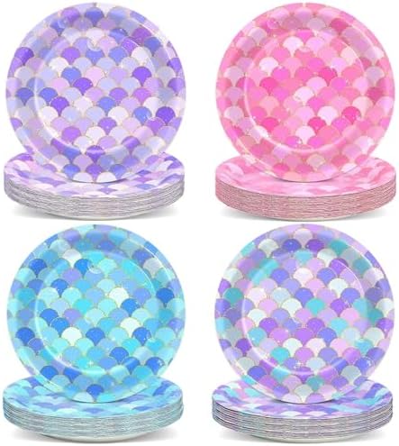 48PCS Mermaid Party Plates Under The Sea Theme Set