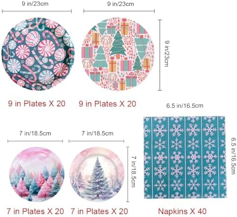120 Pcs Pink Christmas Party Plates with Napkins