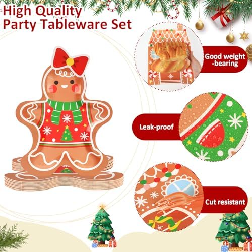 48 Count Christmas Gingerbread Plates Set for Party Decorations