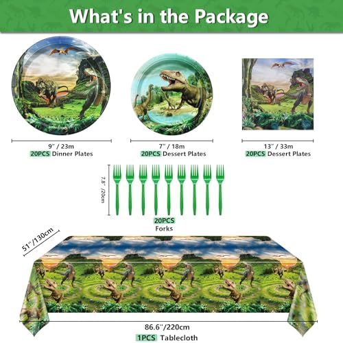 Dinosaur Birthday Plate Set 81Pcs for Kids Boys Party