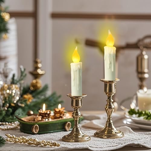 Real Wax Flameless Taper Candles with Timer Set of 2