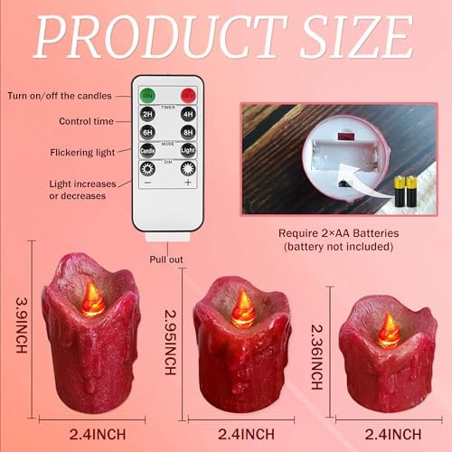 DEVSYWAX Flameless Pillar Candles Set of 3 Real Wax LED