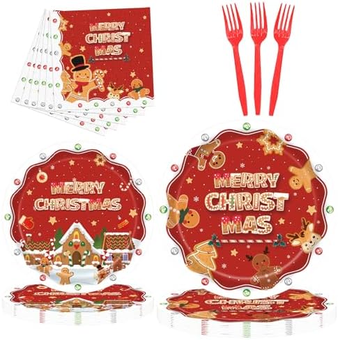96 Pcs Christmas Gingerbread Man Party Plates with Forks