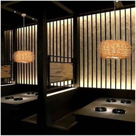 Style Rattan Cage Chandelier Woven Beige Wicker Rustic Pendant Light