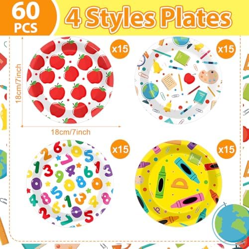 60 Pcs Back to School Theme Paper Plates Set