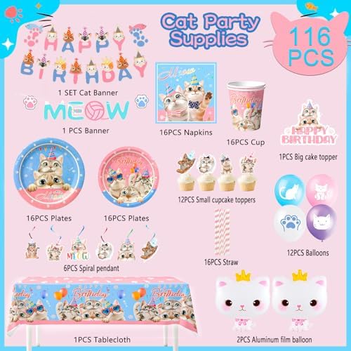 Cat Birthday Party Supplies Set for 16 Guests