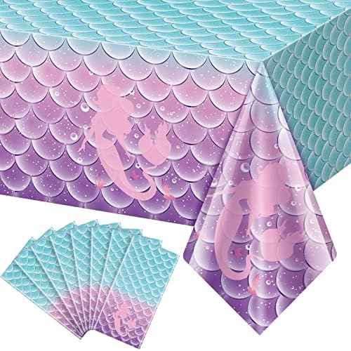 Jectivs 8Pcs Mermaid Themed Tablecloth Decorations 108x54 Inch