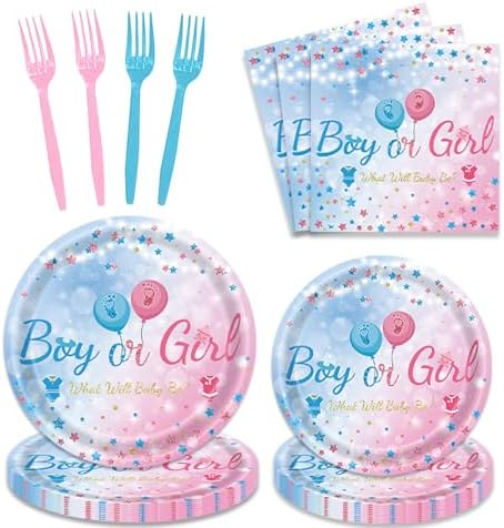 96 Pc Gender Reveal Tableware Set for Baby Shower