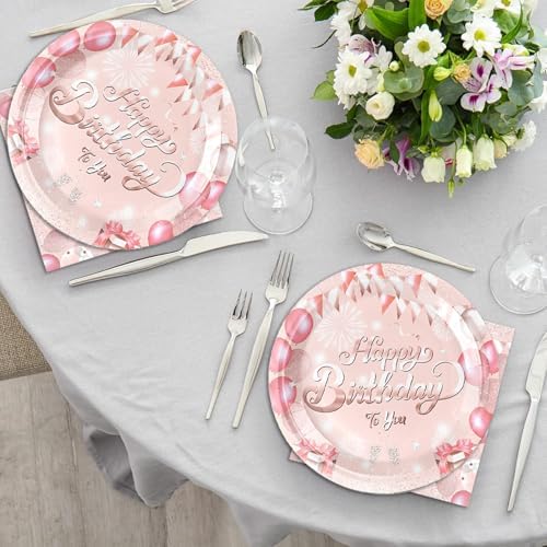 40pcs Pink Rose Gold Plates Party Set