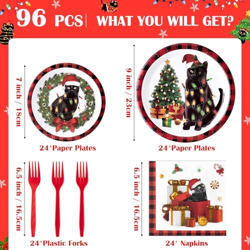 96Pcs Black Cat Party Supplies - 24 Guest Set