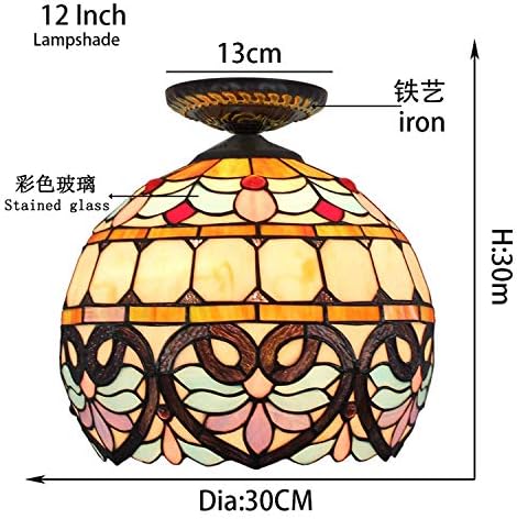 12 Inch Semi Flush Mount Ceiling Light with Tiffany Style Glass Shade