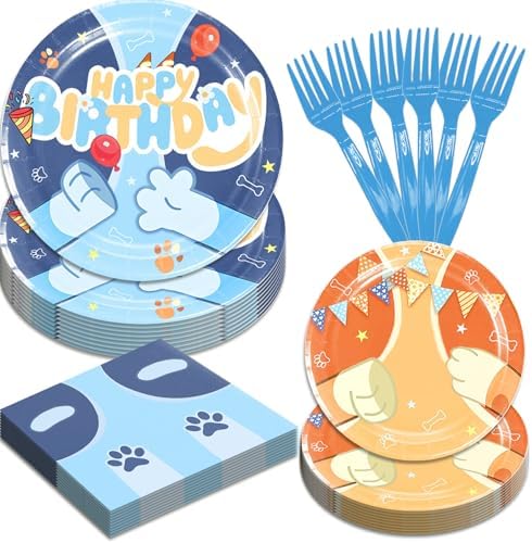 50 Pcs Cartoon Blue Dog Party Tableware Set