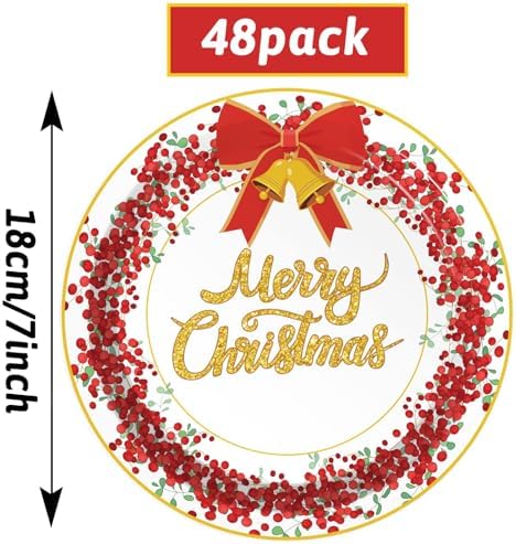 Chiazllta 48pcs Christmas Paper Plates Red Gold Edge Party Tableware