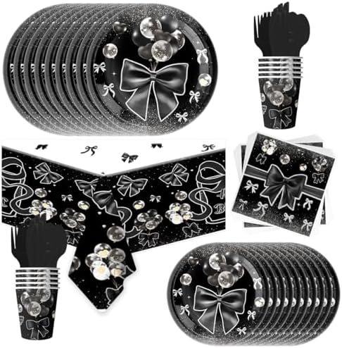 81Pcs Black Bow Party Tableware Set