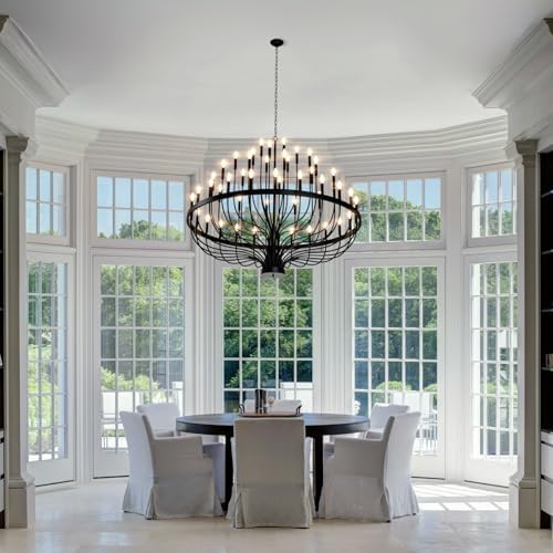 60 Inch 48 Light Black Chandelier for High Ceilings