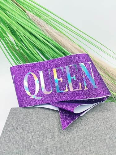 Birthday Queen Sash with Purple Glitter Satin and Silver Iridescence Foil