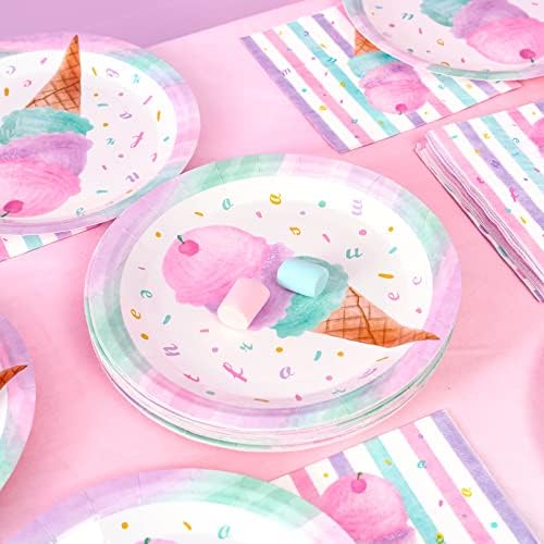 WERNNSAI Ice Cream Party Plates and Napkins - 100PCS for 50 Guests