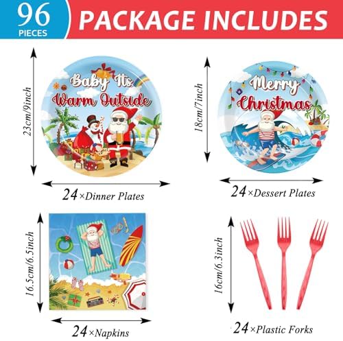 96PCS Summer Christmas Party Decor Plates Napkins Set