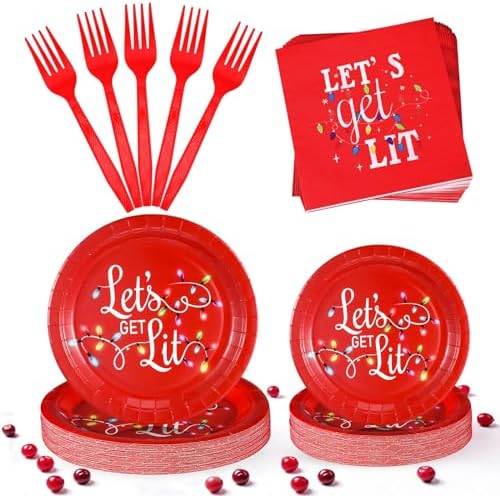 Lounsweer 96 Pcs Christmas Party Supplies Plates Napkins Set