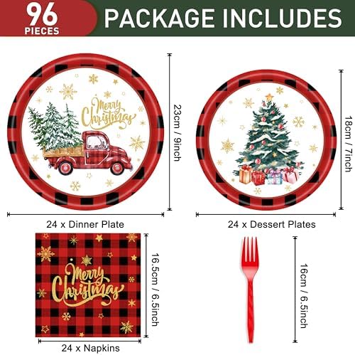 Fesciory 96 Pcs Christmas Plates Napkins Set