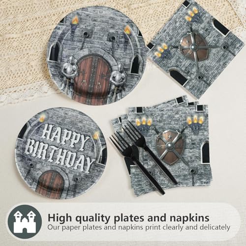 Grencian Medieval Castle Party Plates Napkins Set for 24 Guests