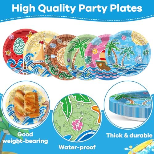 48Pcs 7 Inch Ocean Party Plates for Kids Birthday Themes