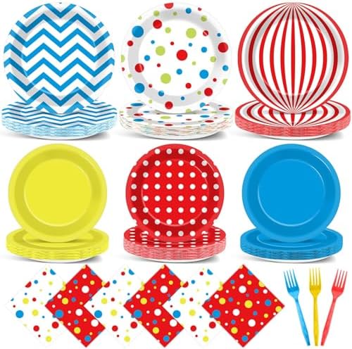 96Pcs Carnival Party Plates Napkins Set for 24 Guests