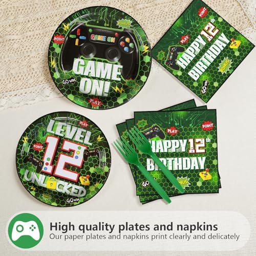 Grencian 96Pcs Gaming 12th Birthday Party Tableware Set