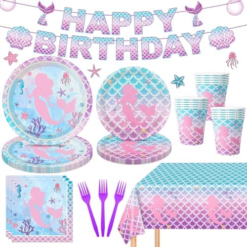 122Pcs Mermaid Party Decor Set for 24 Guests