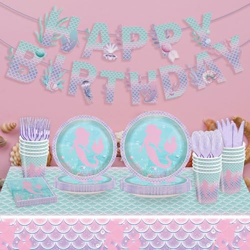 170Pcs Mermaid Birthday Decorations Set for 24 Guests