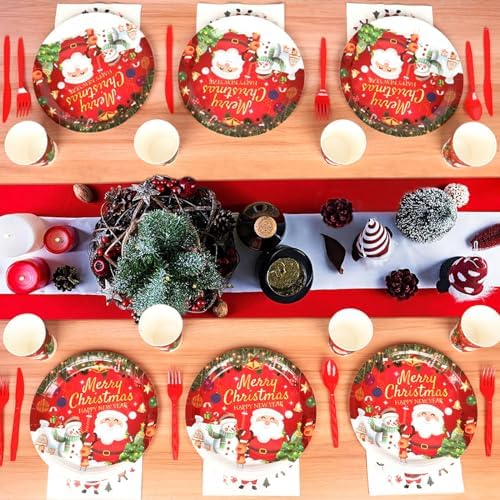 168 Pcs Christmas Paper Plates Napkins Set for 24 Guests