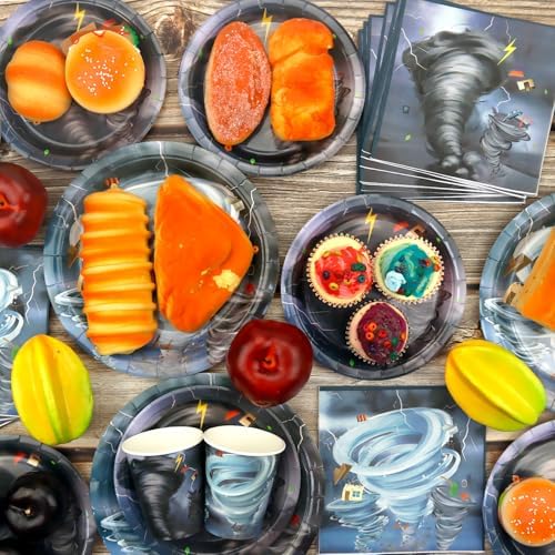 KEFAN Tornado Themed Party Set 20 Plates Cups Napkins Tablecloth