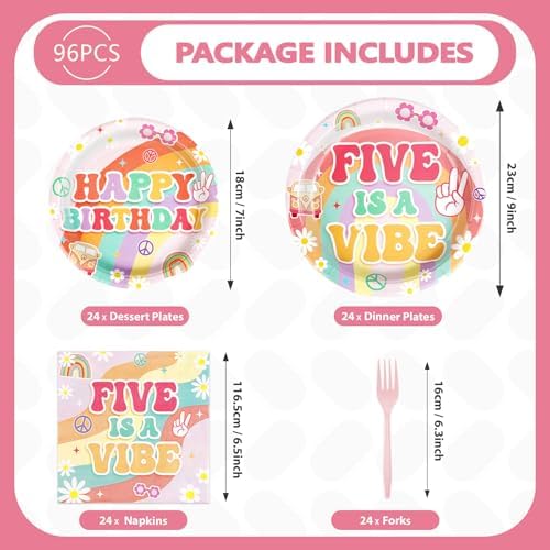Grencian 96Pcs 5th Birthday Party Tableware Set