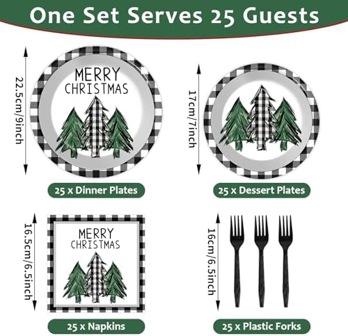 100PCS Christmas Paper Plates and Napkins Set for 25 Guests