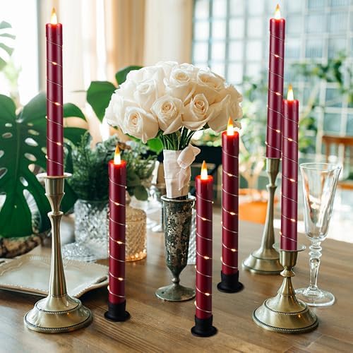 Da by 3 Pcs Flameless Taper Candles with Remote and Timer - Red